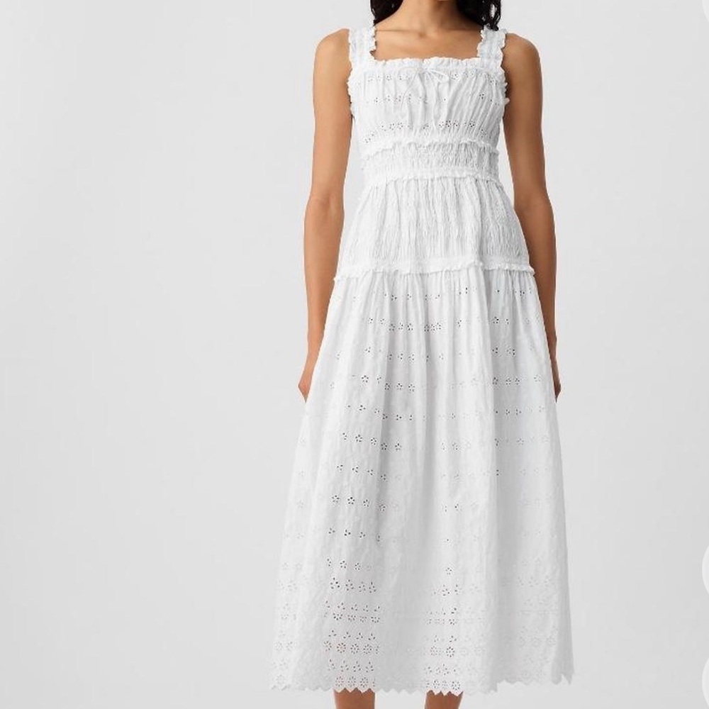 White Tiered Sleeveless Midi Sundress